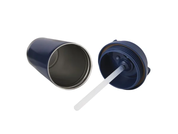 Mug térmico LUNGO de acero reciclado 500ml con tapa 2 en 1, popote, correa de poliéster y caja de regalo Kraft.