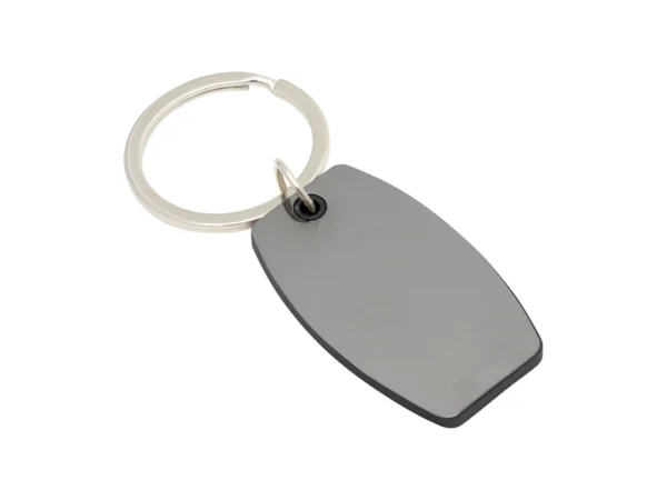 Llavero BORD ovalado con estructura de ABS de color y apliques laterales de acero gris gun.
