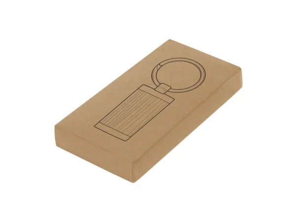Llavero de bambú TAG rectangular con detalles metálicos y estuche de regalo individual para fidelización corporativa.