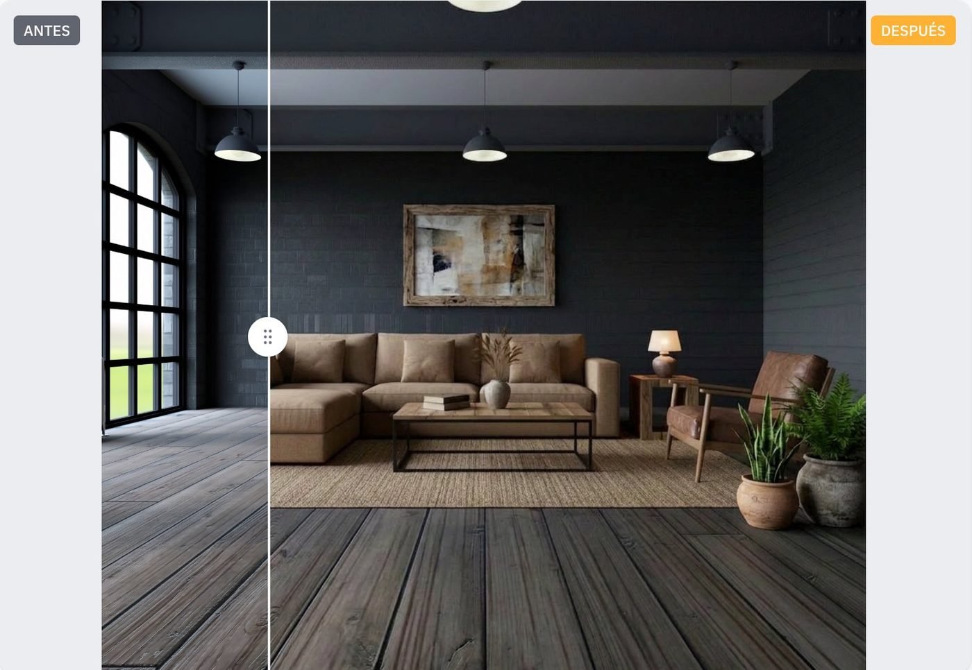 Sala transformada con estilo industrial
