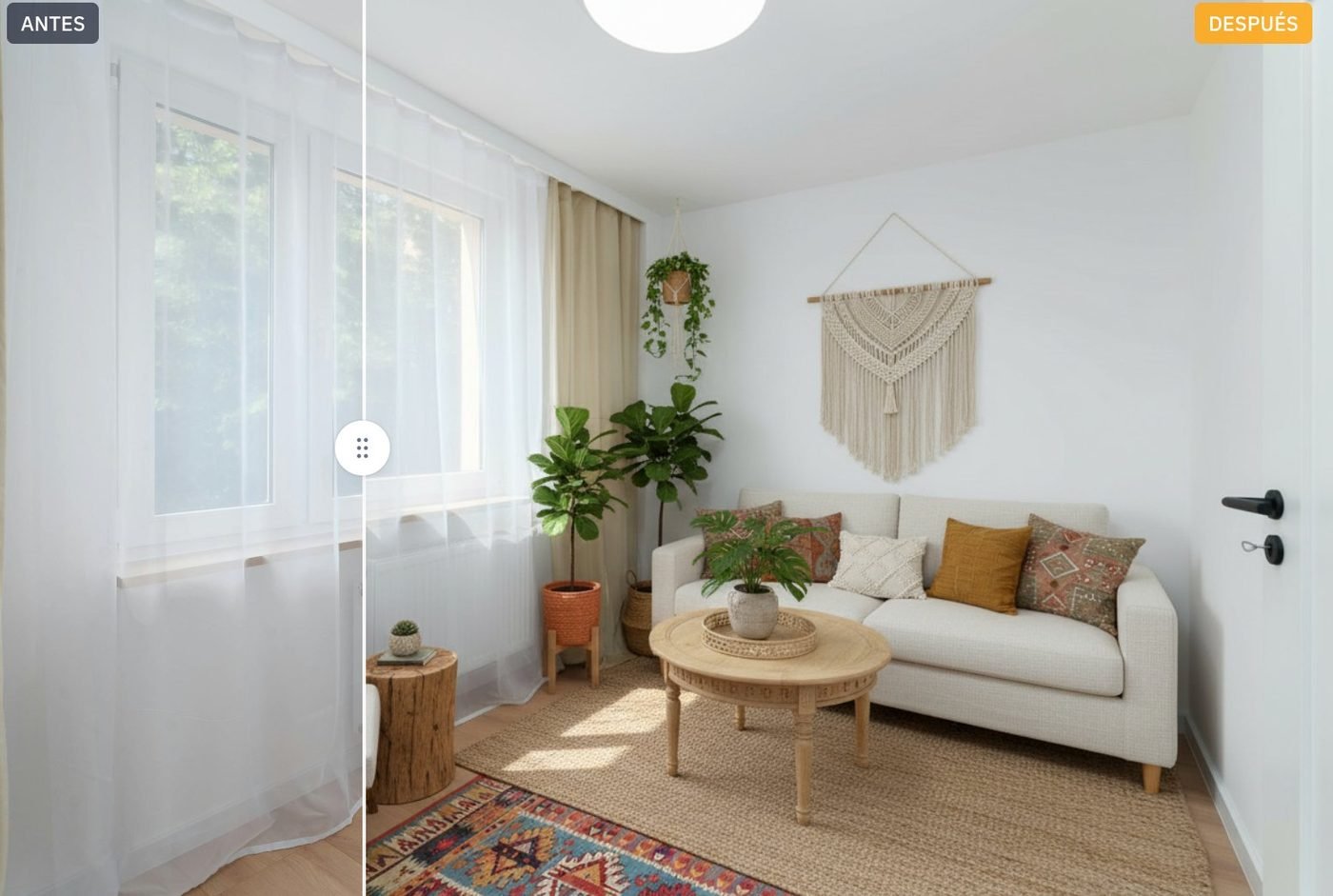 Sala transformada con estilo bohemio