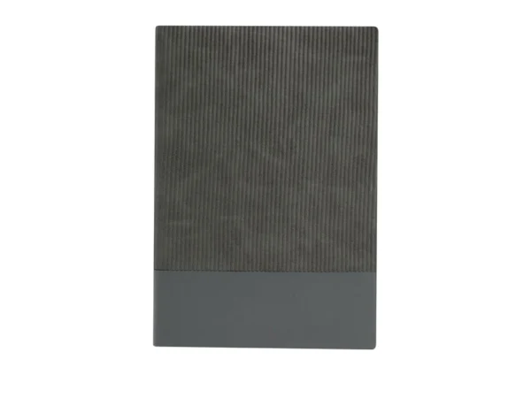 Libreta Doux de curpiel con doble textura líneas verticales y bordes de hojas a color para branding empresarial.