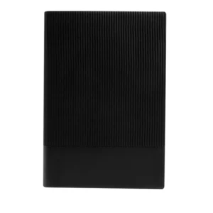 Libreta Doux de curpiel con doble textura líneas verticales y bordes de hojas a color para branding empresarial.