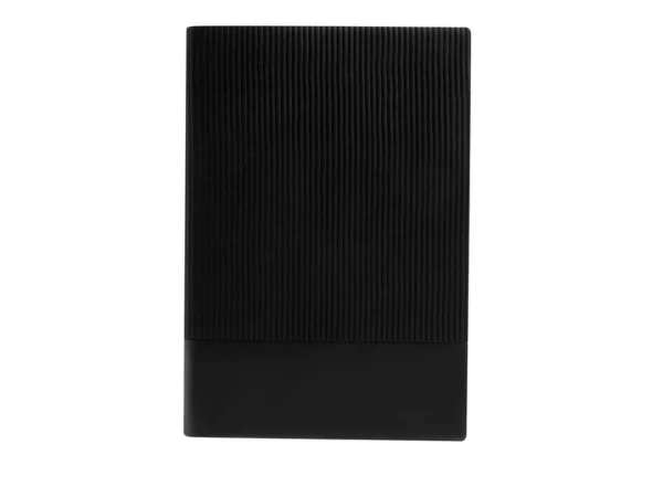 Libreta Doux de curpiel con doble textura líneas verticales y bordes de hojas a color para branding empresarial.