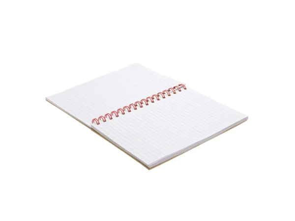 Libreta IBERICA con tapa de papel kraft, encuadernación en espiral de color y banda elástica de cierre.