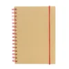Libreta IBERICA con tapa de papel kraft, encuadernación en espiral de color y banda elástica de cierre.