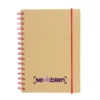 Libreta IBERICA con tapa de papel kraft, encuadernación en espiral de color y banda elástica de cierre.