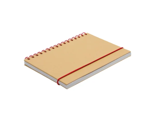 Libreta IBERICA con tapa de papel kraft, encuadernación en espiral de color y banda elástica de cierre.