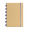 Libreta IBERICA con tapa de papel kraft, encuadernación en espiral de color y banda elástica de cierre.