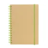 Libreta IBERICA con tapa de papel kraft, encuadernación en espiral de color y banda elástica de cierre.