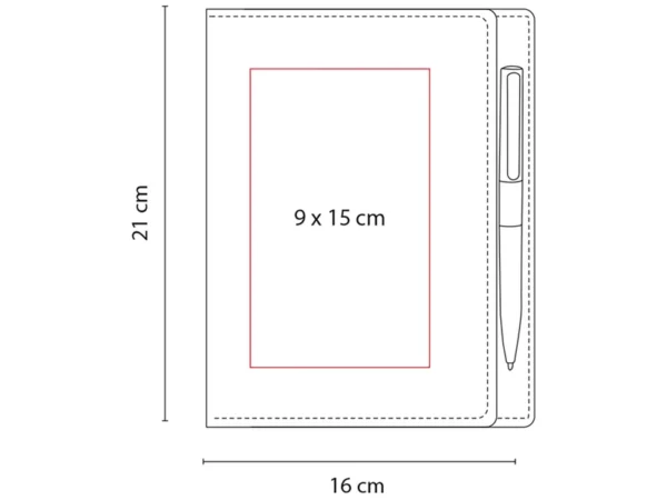 Libreta Kiona de curpiel con 80 hojas a rayas y bolígrafo de tacto suave para kits de bienvenida empresariales.