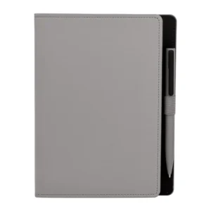Libreta Kiona de curpiel con 80 hojas a rayas y bolígrafo de tacto suave para kits de bienvenida empresariales.