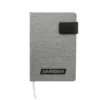 Libreta TIK de diseño ejecutivo en RPET gris con cierre magnético de neodimio y tira de poliuretano.