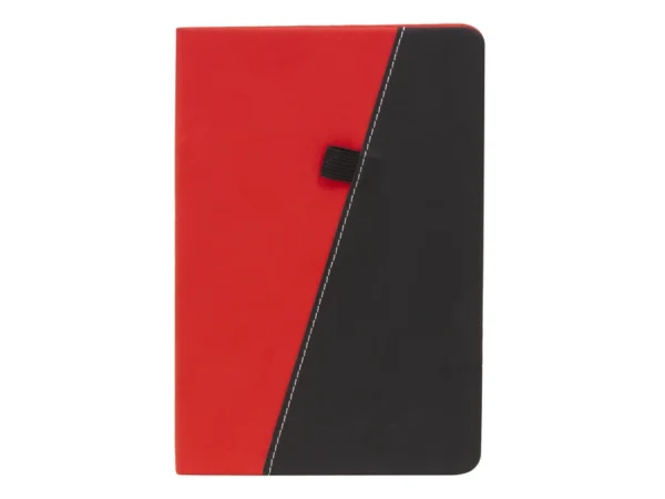 Libreta TREK bicolor con tapa rígida de poliuretano, portalápices elástico y encuadernación cosida.