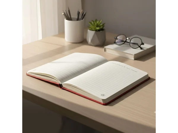 Libreta TREK bicolor con tapa rígida de poliuretano, portalápices elástico y encuadernación cosida.