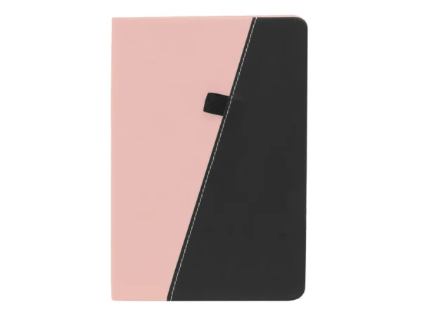 Libreta TREK bicolor con tapa rígida de poliuretano, portalápices elástico y encuadernación cosida.