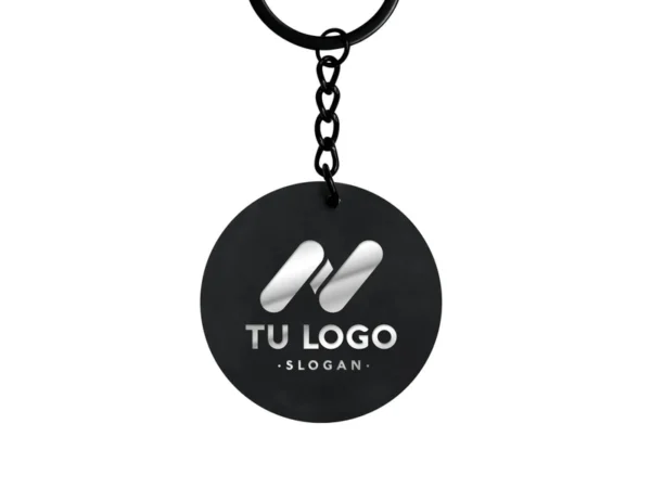 Llavero Blesk metálico de alta gama para activaciones promocionales y ferias comerciales con grabado láser.