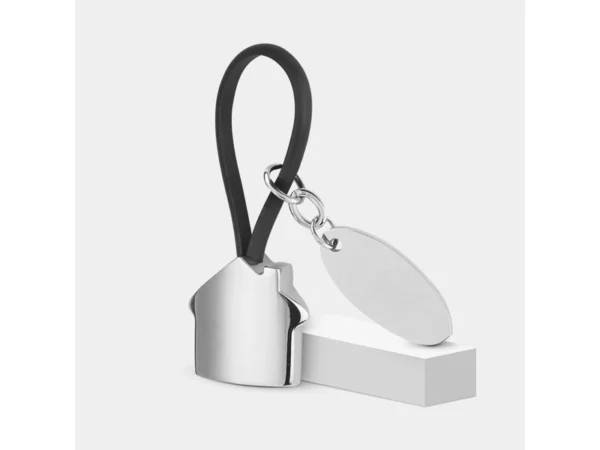 LLAVERO CASA CON PLACA de hule y metal con grabado láser ejecutivo y estuche individual para empresas en Querétaro.
