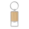 Llavero destapador KIDRINK con estructura metálica brillante, panel de bambú barnizado y estuche de regalo con terciopelo.