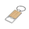 Llavero destapador KIDRINK con estructura metálica brillante, panel de bambú barnizado y estuche de regalo con terciopelo.