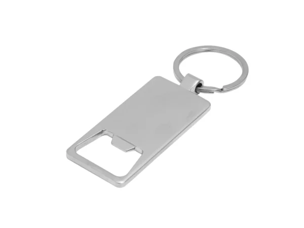 Llavero destapador KIDRINK con estructura metálica brillante, panel de bambú barnizado y estuche de regalo con terciopelo.