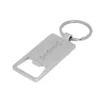 Llavero destapador KIDRINK con estructura metálica brillante, panel de bambú barnizado y estuche de regalo con terciopelo.