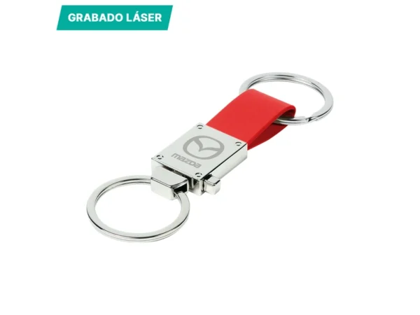 Llavero Detroit de aleación de zinc y correa de curpiel con argolla desprendible para regalos institucionales en congresos.