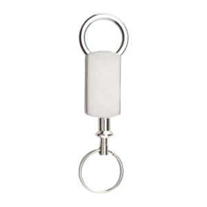 LLAVERO CASA-COCHE con sistema separable, acabado plata y área para grabado láser corporativo.