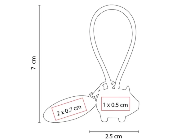 LLAVERO PUERQUITO CON PLACA metálica para grabado láser en caja individual para empresas.