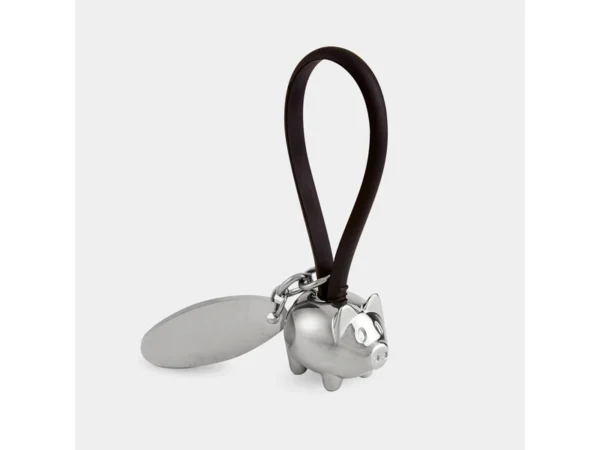 LLAVERO PUERQUITO CON PLACA metálica para grabado láser en caja individual para empresas.