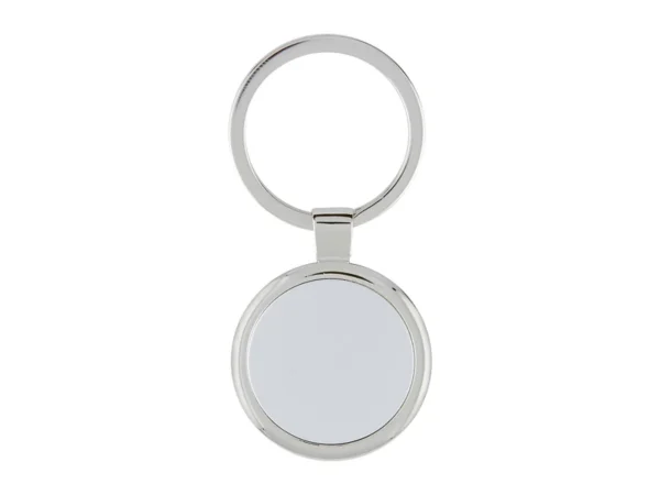 LLAVERO RUBENS metálico de 3.4 x 7.3 cm con caja individual para grabado láser de logotipos empresariales.