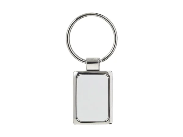 Llavero Square metálico con diseño geométrico para grabado láser, ideal para kits de bienvenida y onboarding corporativo.