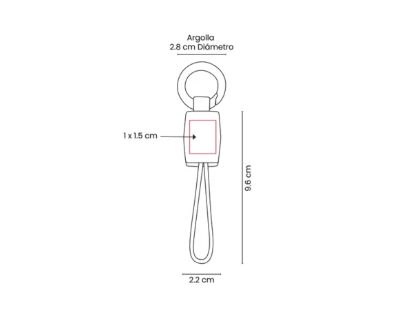 Llavero Strop metálico con argolla tipo gancho diseñado para llaves de auto con ranura estrecha y grabado láser.
