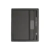 Set Bowil ejecutivo con libreta de RPET reciclado y bolígrafo de acero inoxidable en caja de regalo.