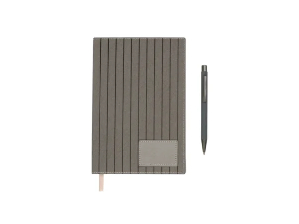 Set Mauron ejecutivo con libreta A5 de Termo PU, bolígrafo y caja de regalo negra para campañas empresariales.