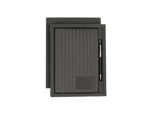 Set Mauron ejecutivo con libreta A5 de Termo PU, bolígrafo y caja de regalo negra para campañas empresariales.