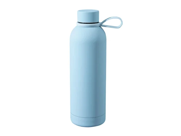Termo Bonetero de 750 ml en acero inoxidable con acabado tipo rubber, doble pared al vacío y correa de silicón para transporte.