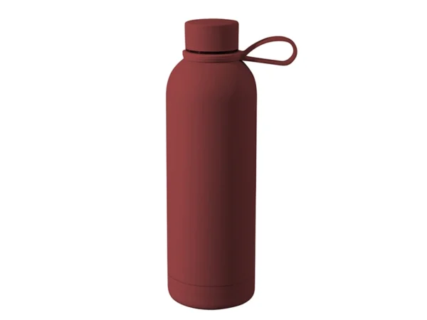 Termo Bonetero de 750 ml en acero inoxidable con acabado tipo rubber, doble pared al vacío y correa de silicón para transporte.