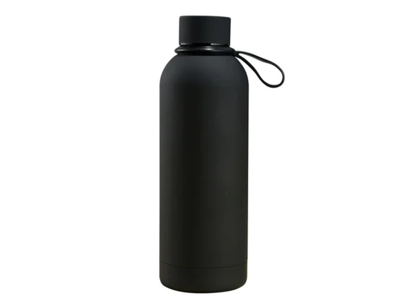 Termo Bonetero de 750 ml en acero inoxidable con acabado tipo rubber, doble pared al vacío y correa de silicón para transporte.