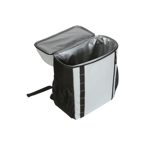 Hielera Alfatar tipo mochila personalizada con logo para empresas o eventos en Querétaro, fabricada en curpiel y poliéster.