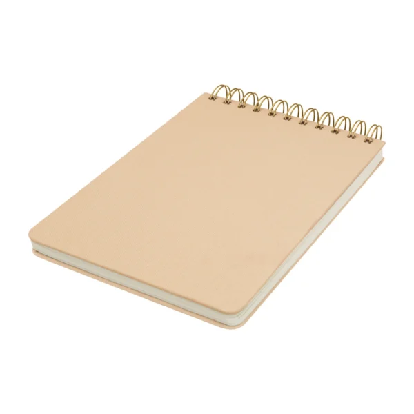 Libreta Latka personalizada para empresas con logo, cubierta de tela tipo lino y espiral. Ideal para branding corporativo en Querétaro.