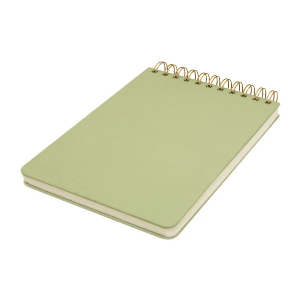 Libreta Latka personalizada para empresas con logo, cubierta de tela tipo lino y espiral. Ideal para branding corporativo en Querétaro.