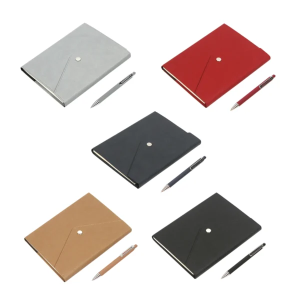 Libreta Pervolia personalizada en curpiel con logo grabado para empresas, vista frontal.