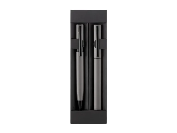 Set Fayun de bolígrafo y roller pen de aluminio en estuche para regalos corporativos personalizados en México.