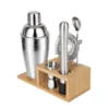 Set Shaker Korai de mixología en acero inoxidable y madera con logo empresarial grabado a láser para regalos corporativos.