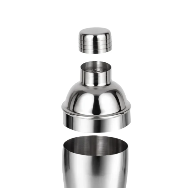 Set Shaker Korai de mixología en acero inoxidable y madera con logo empresarial grabado a láser para regalos corporativos.