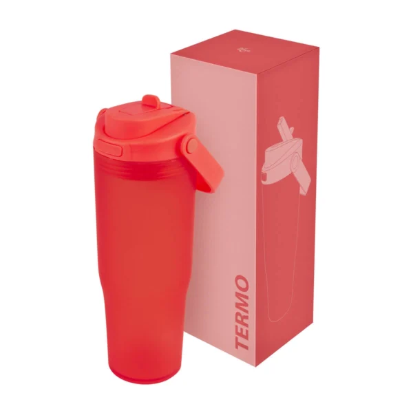 Termo FRAO personalizado con logo empresarial en plástico con doble boquilla y asa, ideal para empresas Dot Factory