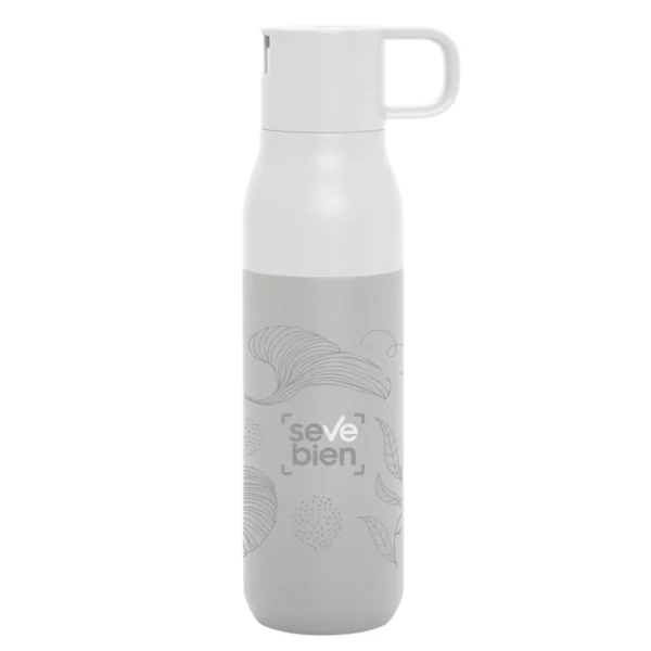 Botella térmica con dos tapas ROLLING TOP de acero inoxidable 500 ml con caja de regalo Kraft y dos tapas intercambiables