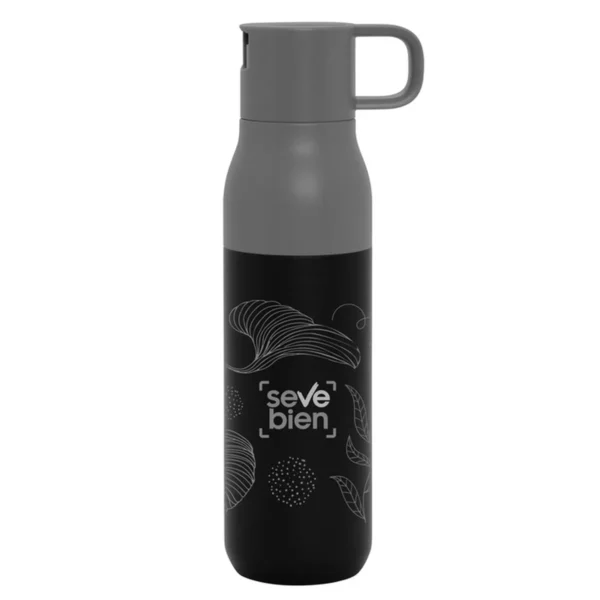 Botella térmica con dos tapas ROLLING TOP de acero inoxidable 500 ml con caja de regalo Kraft y dos tapas intercambiables