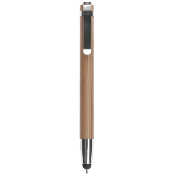 Bolígrafo Touch de Bambú Nagano Touch con clip metálico y punta táctil, vista lateral sobre fondo neutro